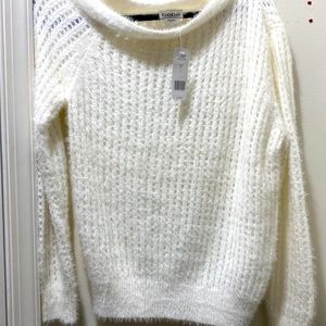 Bebe off the shoulder open knit sweater top